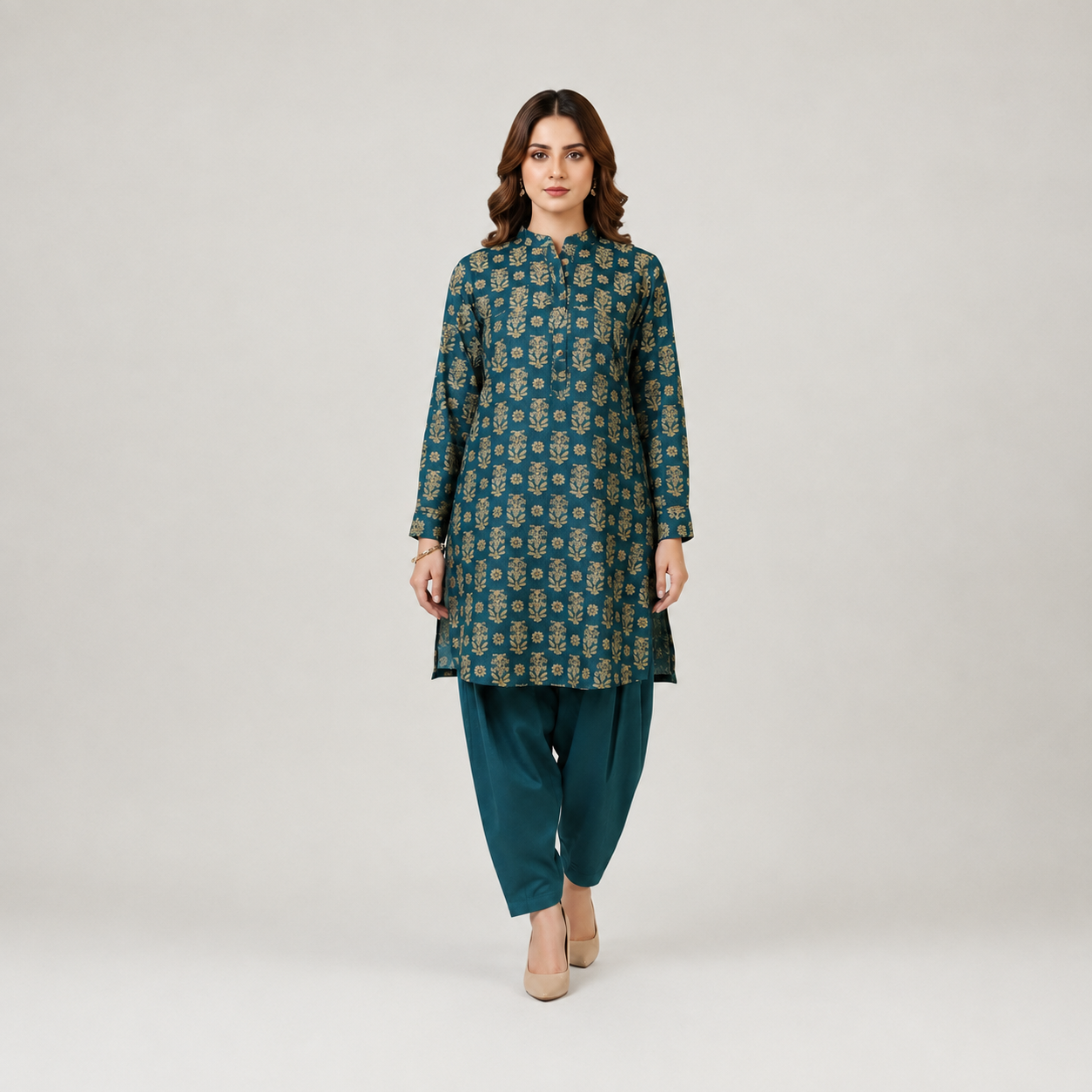 Women's Navy Blue Ethnic Printed Kurta Palazzo Set