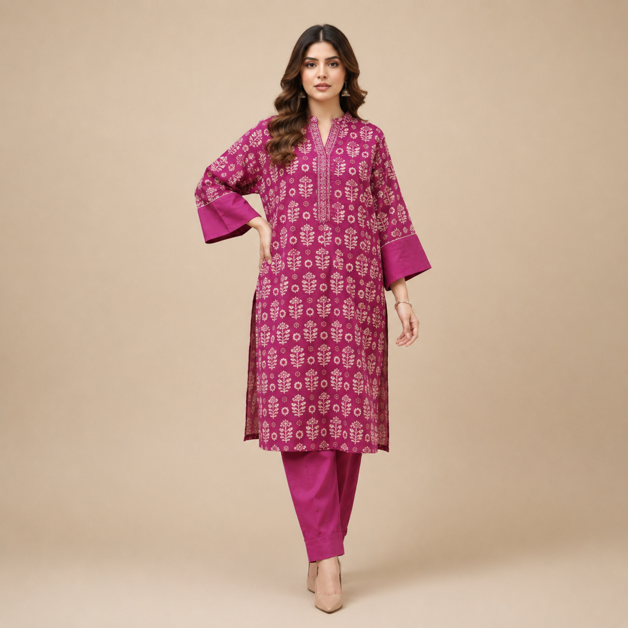 Women's Teal Ethnic Printed Kurta Pant Set