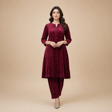 Women's Magenta Ethnic Printed Kurta Pant Set