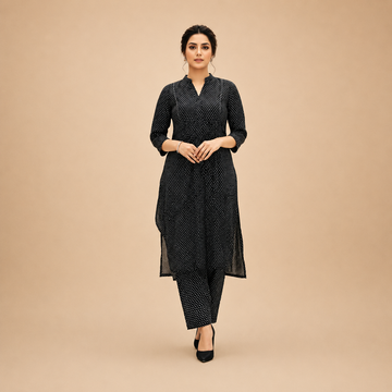 Women's Black Polka Dot Kurta Pant Set