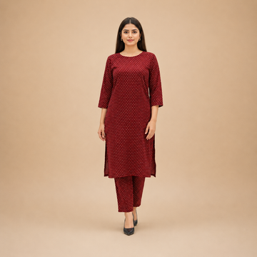 Women's Maroon Polka Dot Kurta Pant Set