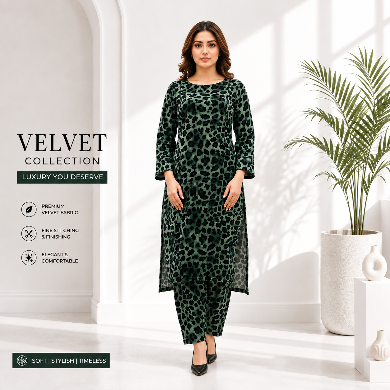 Women's Teal Leopard Print Kurta Pant Set