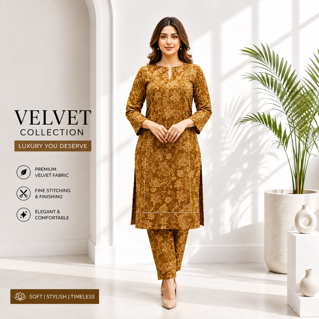 Women's Beige Geometric Printed Kurta Pant Set