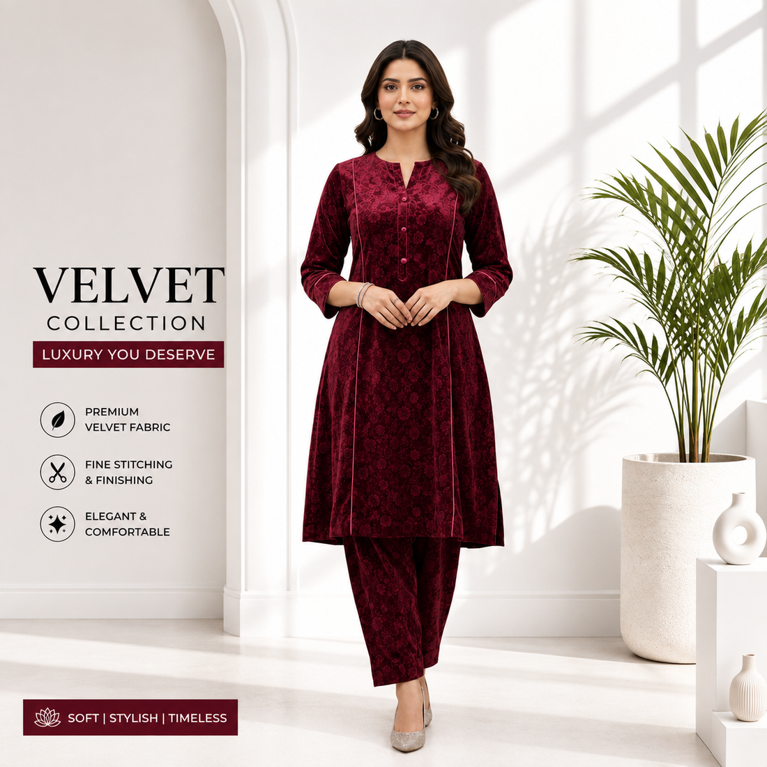 Women's Magenta Ethnic Printed Kurta Pant Set