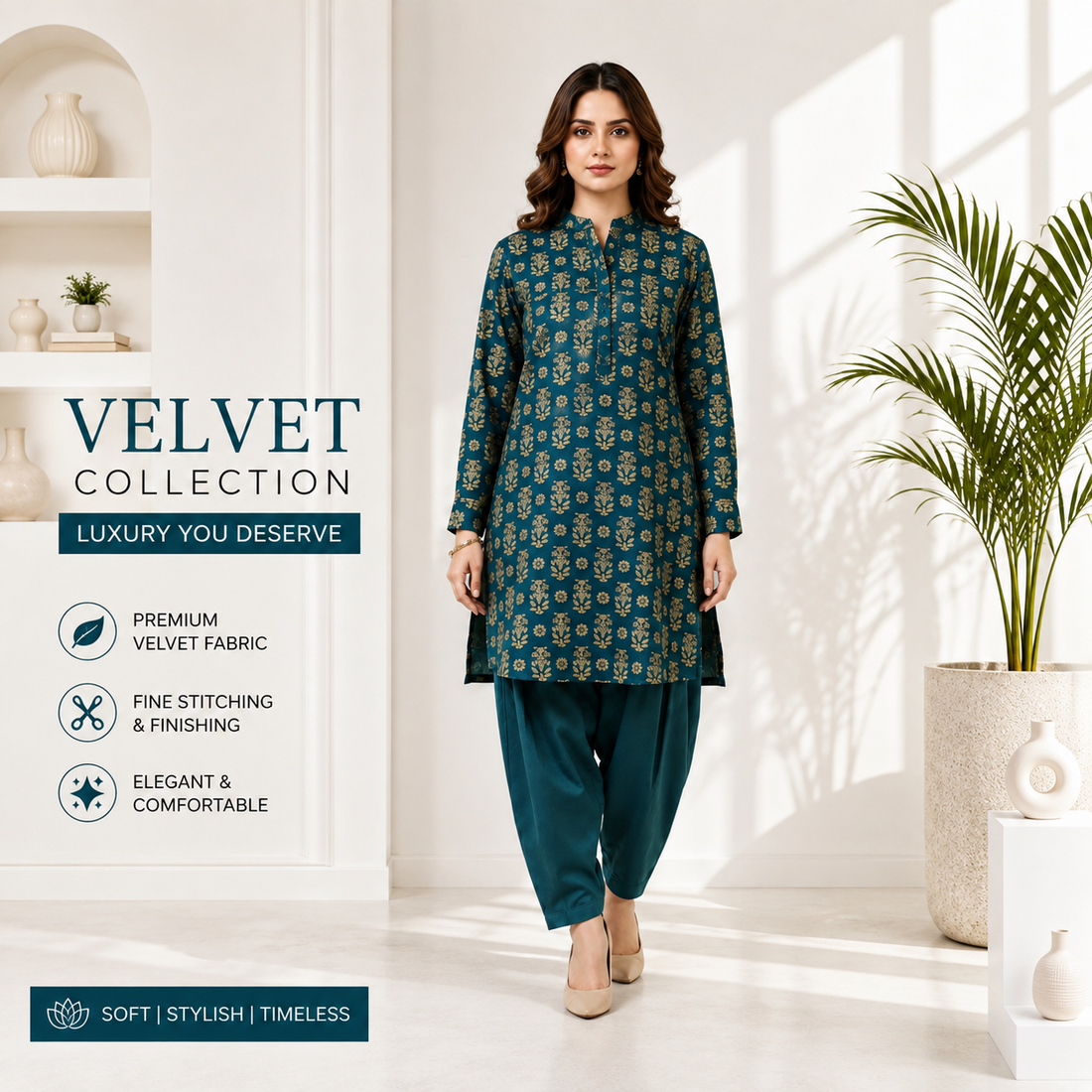Women's Navy Blue Ethnic Printed Kurta Palazzo Set